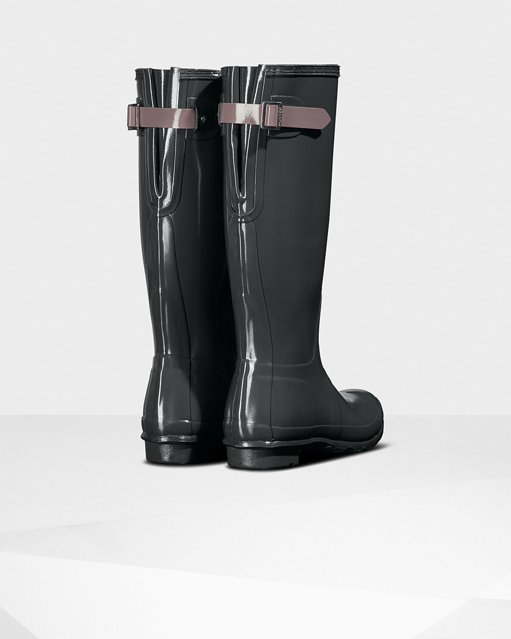 Bottes Hautes de Pluie Hunter Original Back Adjustable Gloss Femme Vert Foncé/Violette KPHELJQ-75